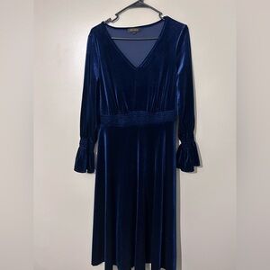 Elegant Navy Blue Velvet Midi Dress Large